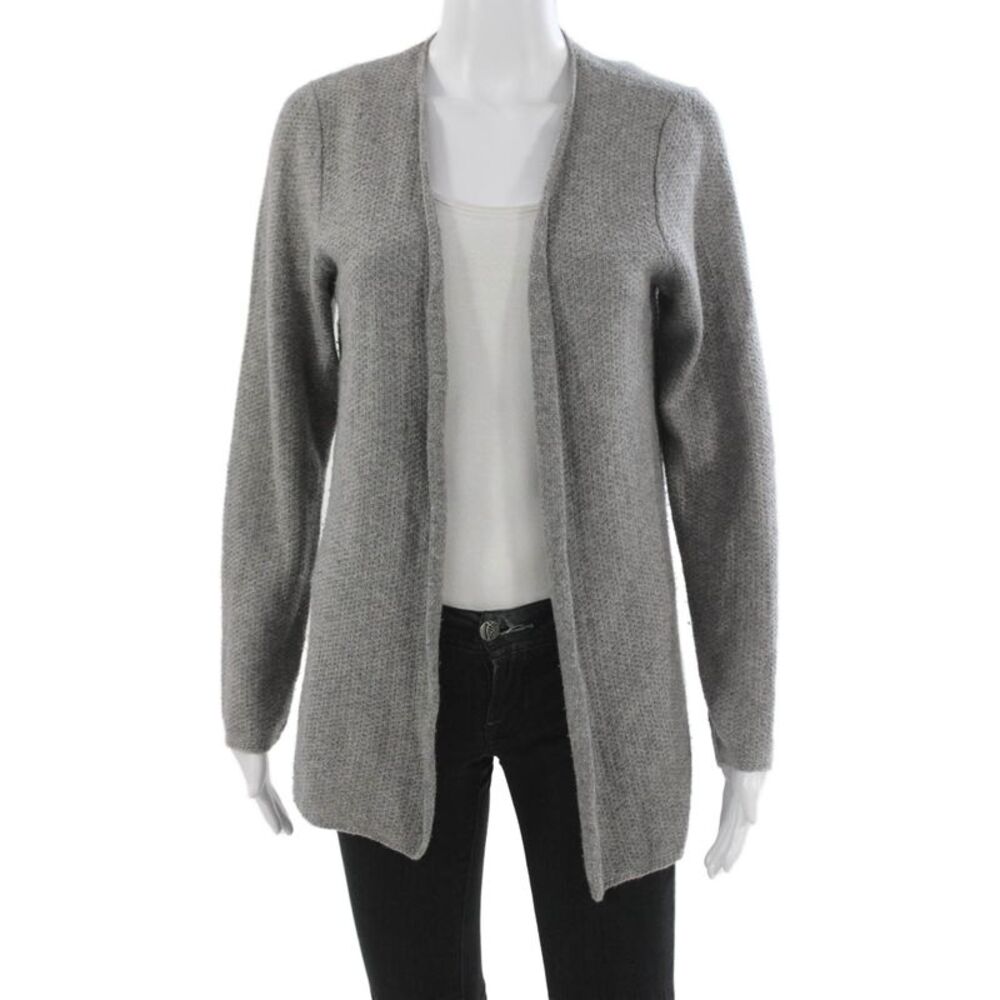 Sutton Studio Womens Gray Knit Open Front Cardigan Long Sleeve Size PS